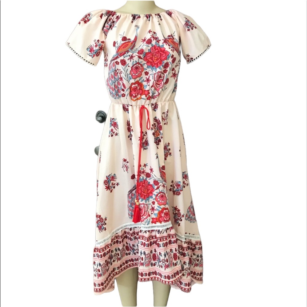 Wangezu Boho Peacock Festival Wine Dress